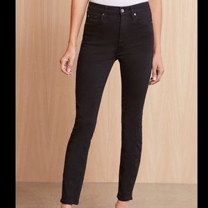 7 For All Mankind Black High Waist Crop Guenevere Skinny Denim Jeans